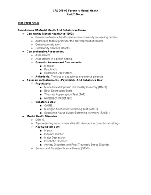 CRJ 366 Ch. 1-2 Notes - Chapter 1-2 Notes Chapter One Forensic Mental ...