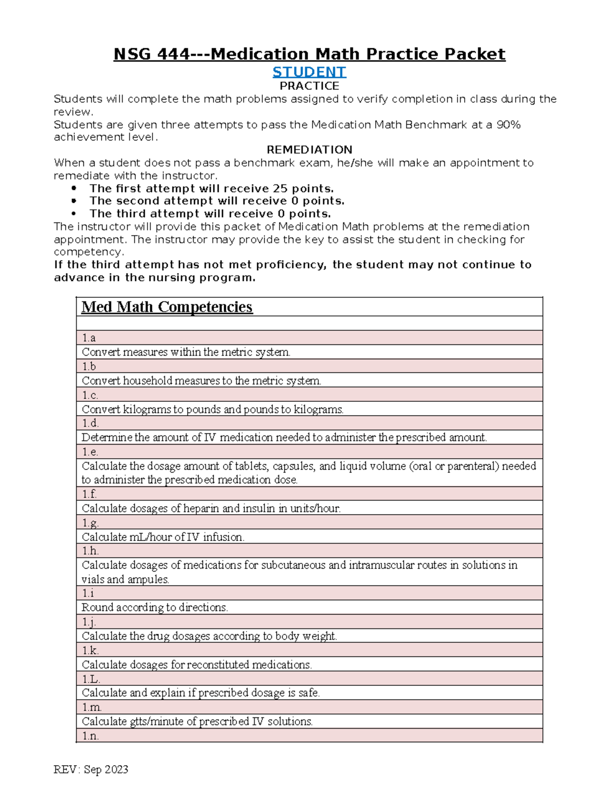 NSG-444 Med Math Practice Packet Student - NSG 444-Medication Math ...