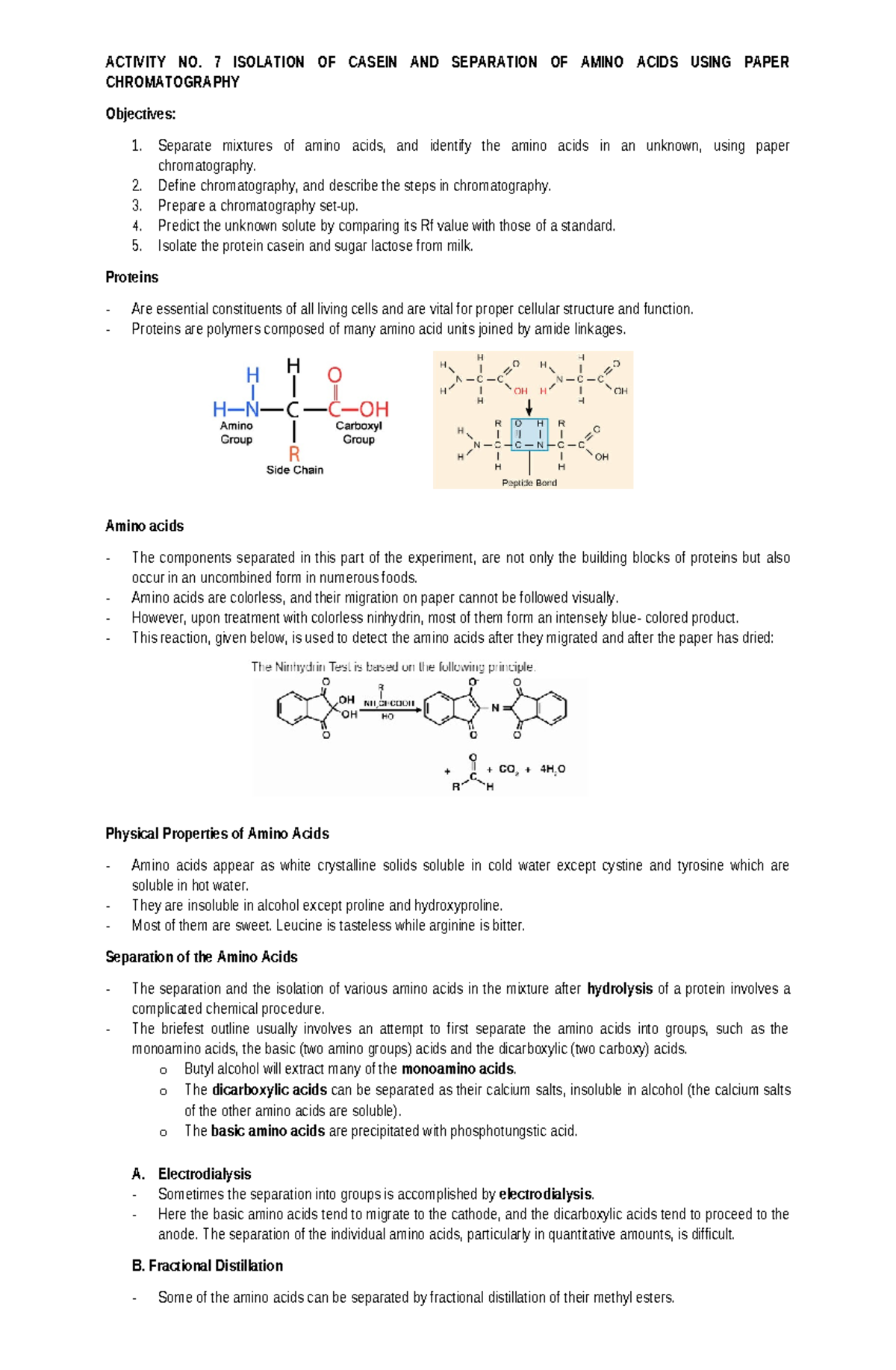 CHCC 109 EXP 7 Isolation OF Casein AND - ACTIVITY NO. 7 ISOLATION OF ...