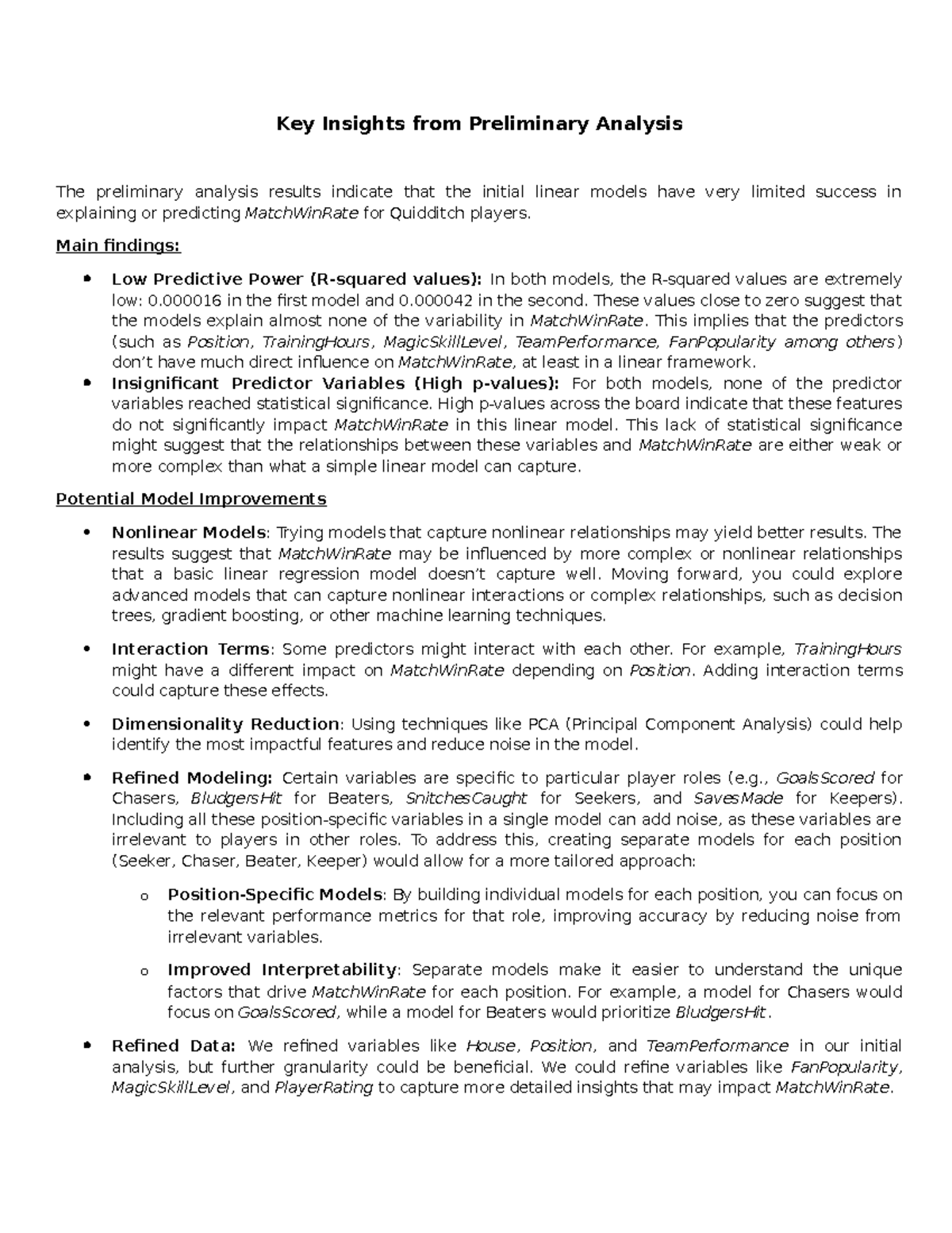 Group Project Progress Update - Key Insights from Preliminary Analysis ...