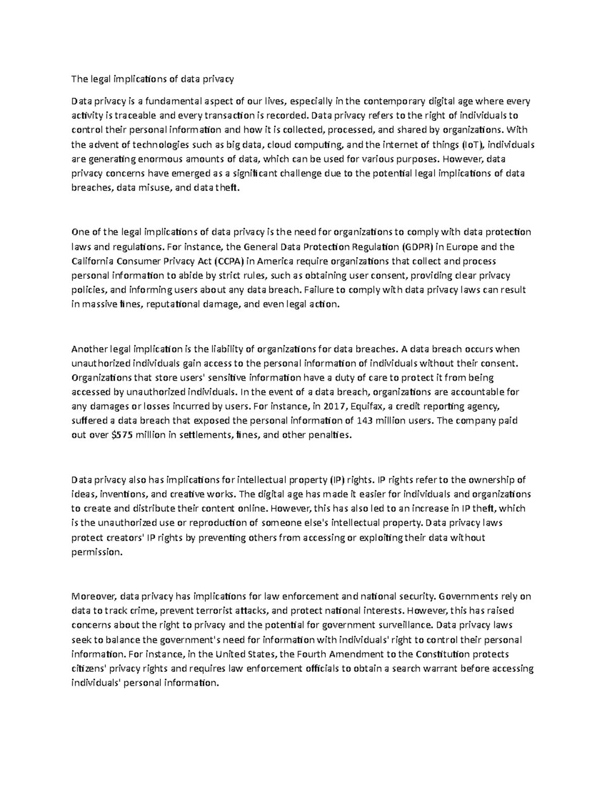 The legal implications of data privacy - Data privacy refers to the ...