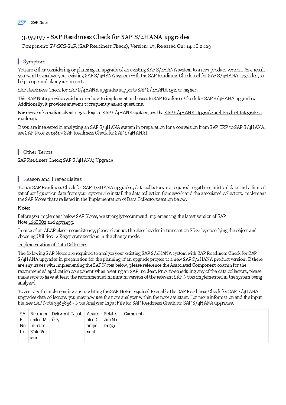 Sap readiness Check - 3059197 - SAP Readiness Check for SAP S/4HANA ...