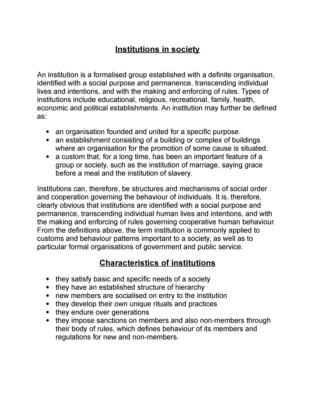 Institutions in society - Types of institutions include educational ...