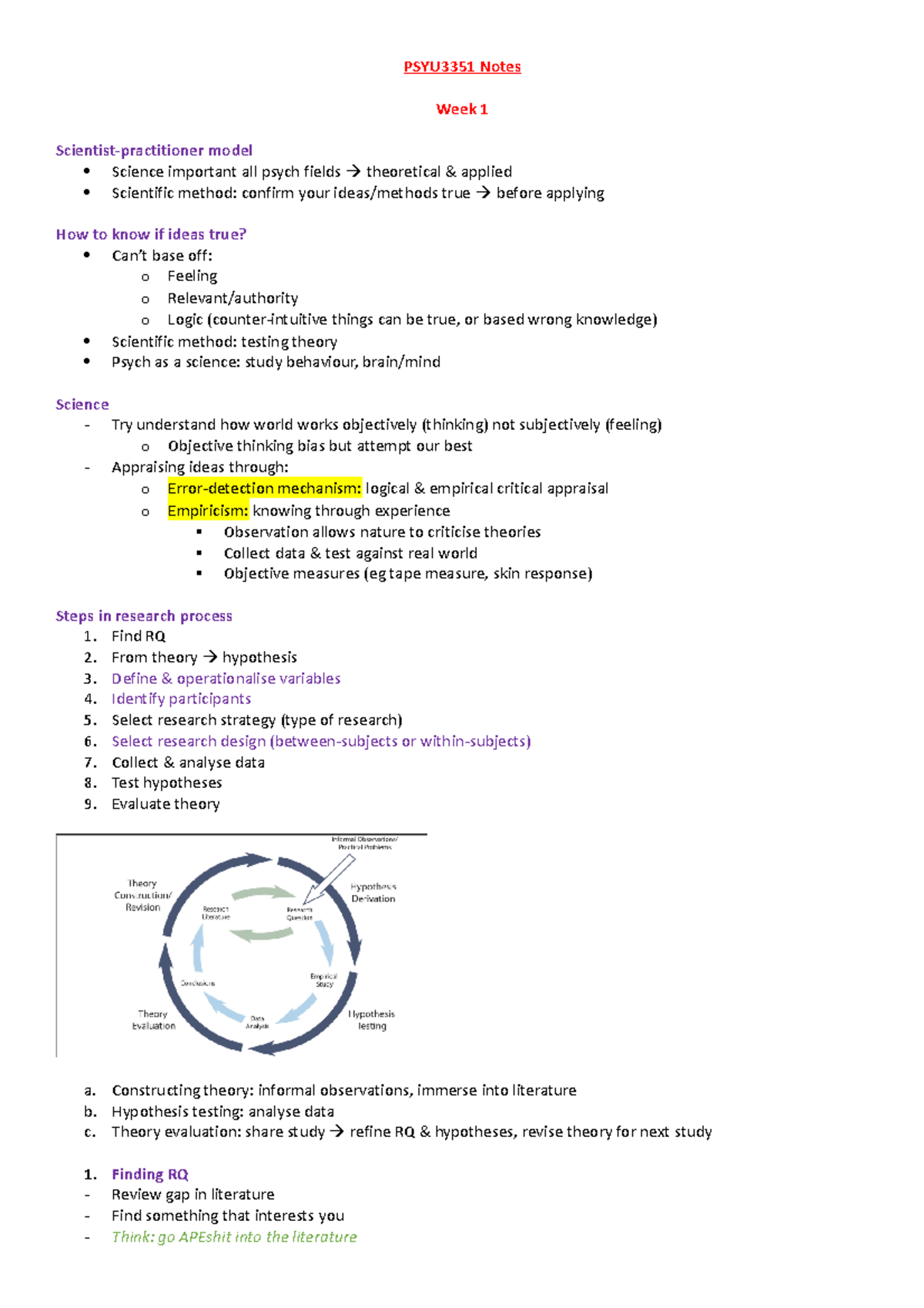 PSYU3351 Notes - PSYU3351 Notes Week 1 Scientist-practitioner model ...