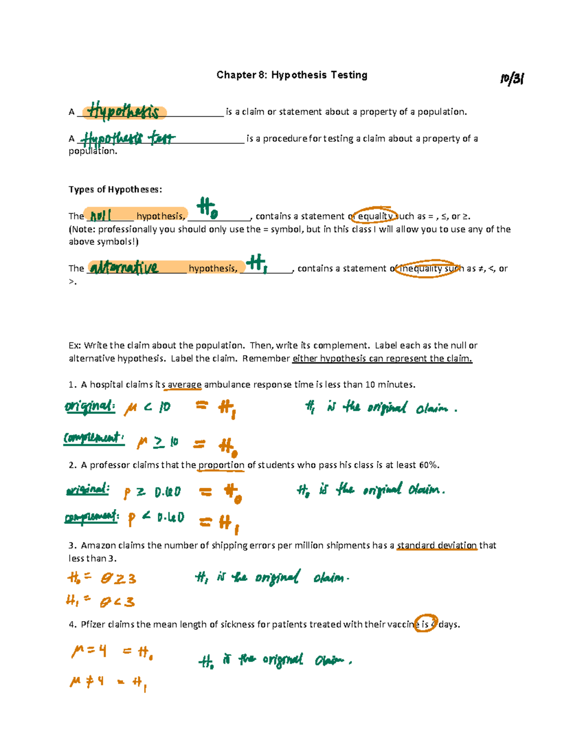Chapter 8 NTG - Chapter 8: Hypothesis Testing A ...