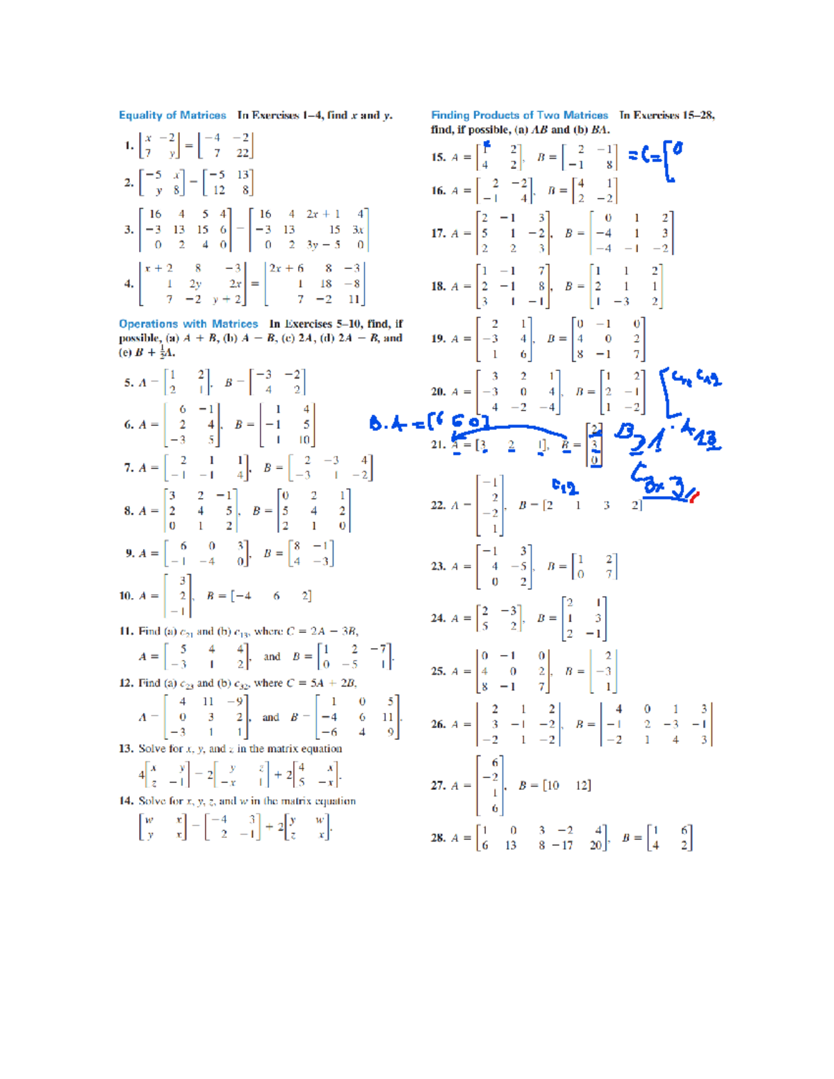 Exercises-C1 Matrix 1 1 Operations-with-Matrices - Advanced Maths - Studocu