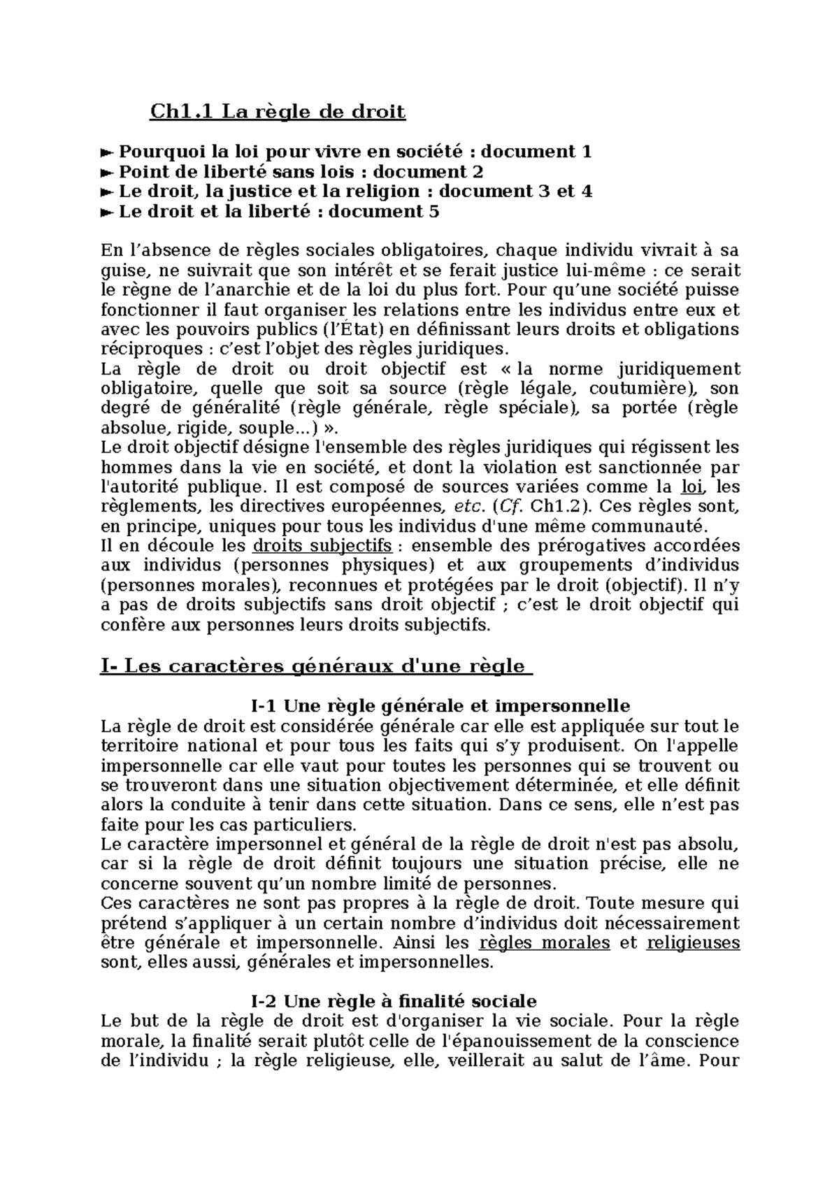 Droit 1 cours skema - Ch1 La règle de droit Pourquoi la loi pour vivre ...