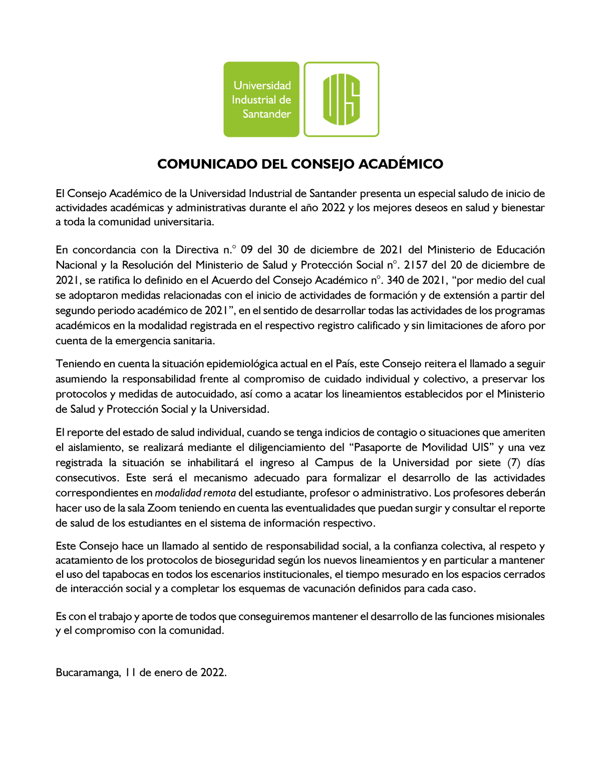 01 11 22 Comunicado Consejo Academico Comunicado Del Consejo AcadÉmico El Consejo Académico De 8528