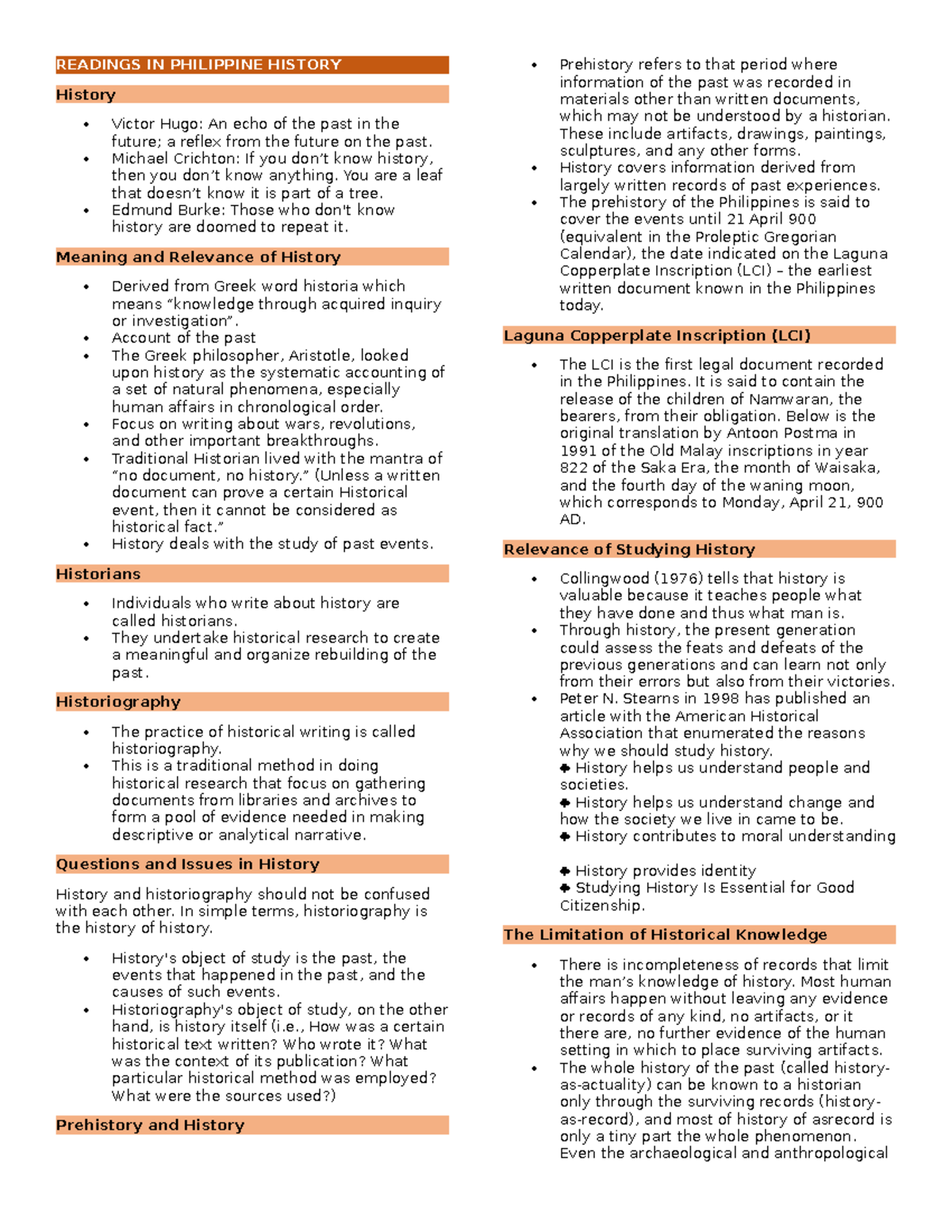 RPH Notes - Readings in Philippine History - READINGS IN PHILIPPINE ...