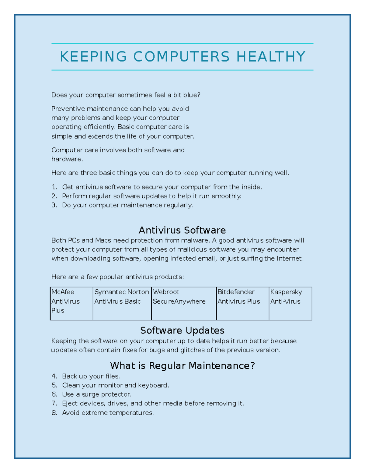 2019 Word 202 Computer Health - KEEPING COMPUTERS HEALTHY Does your ...