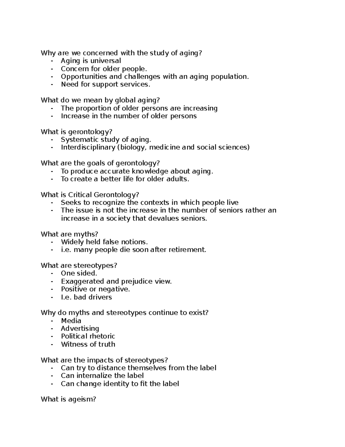 1BB3 Midterm Notes - Why are we concerned with the study of aging ...