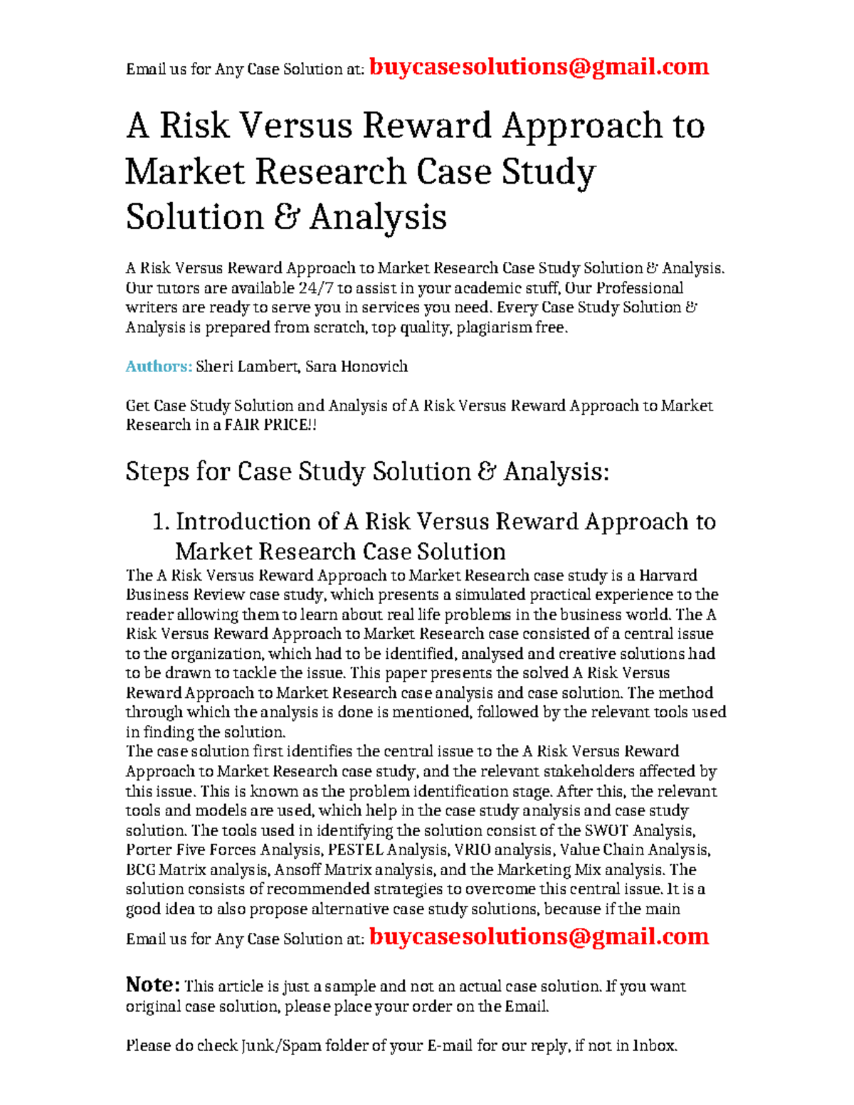 A Risk Versus Reward Approach to Market Research Case Study Solution ...