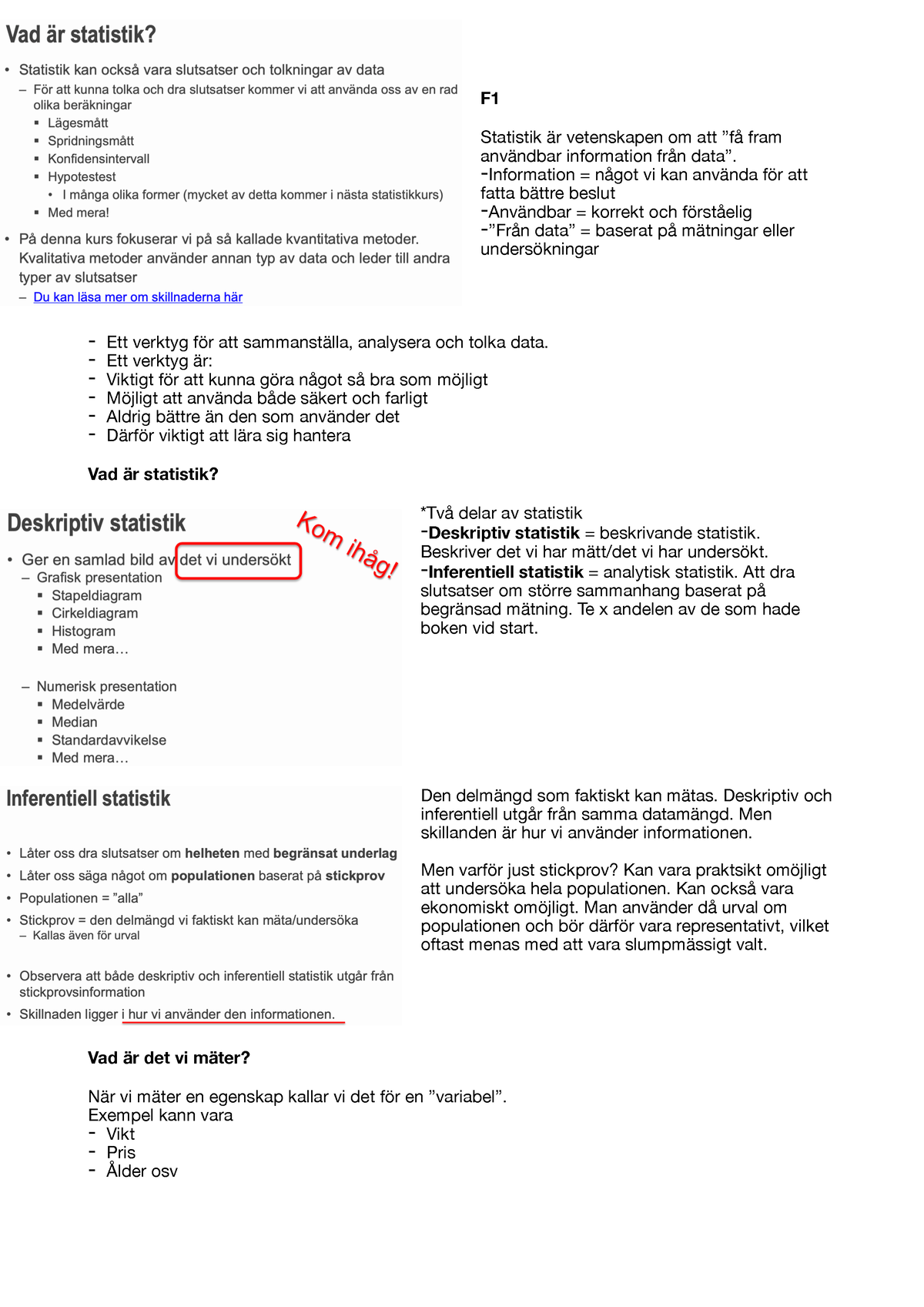 Statistik 1A - Anteckningar Från Lektioner - F Statistik är Vetenskapen ...