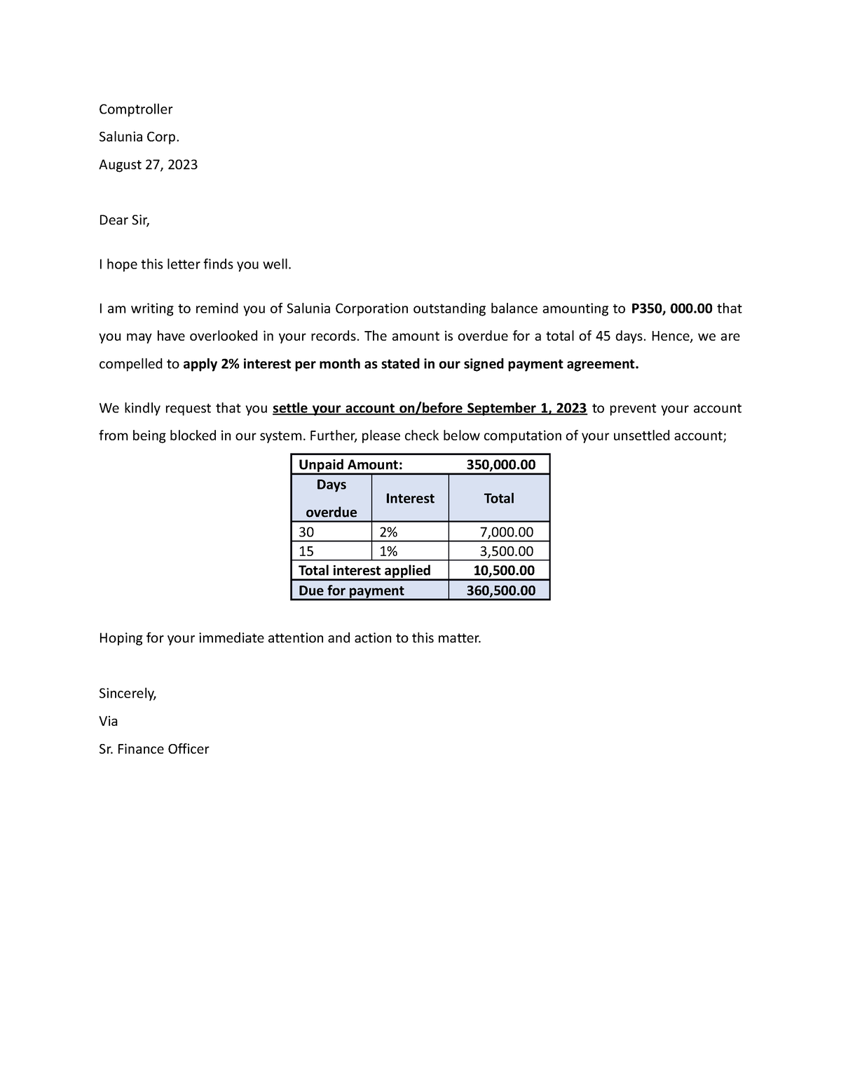 PART1-1 Letter - Comptroller Salunia Corp. August 27, 2023 Dear Sir, I ...