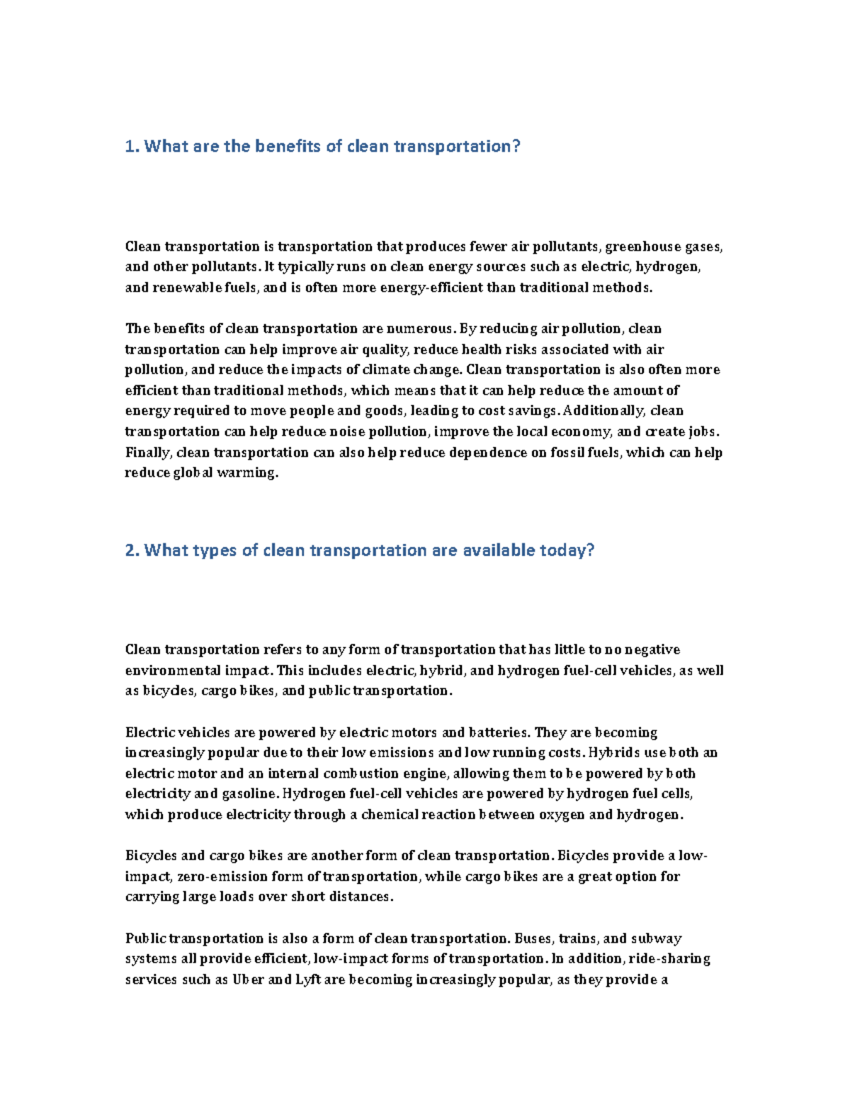 Clean Transportation 1 - 1. What are the benefits of clean ...