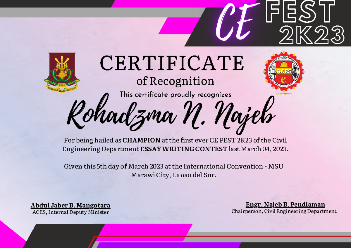 CERTIFICATE SAMPLE - Chairperson, Civil Engineering Department Engr ...