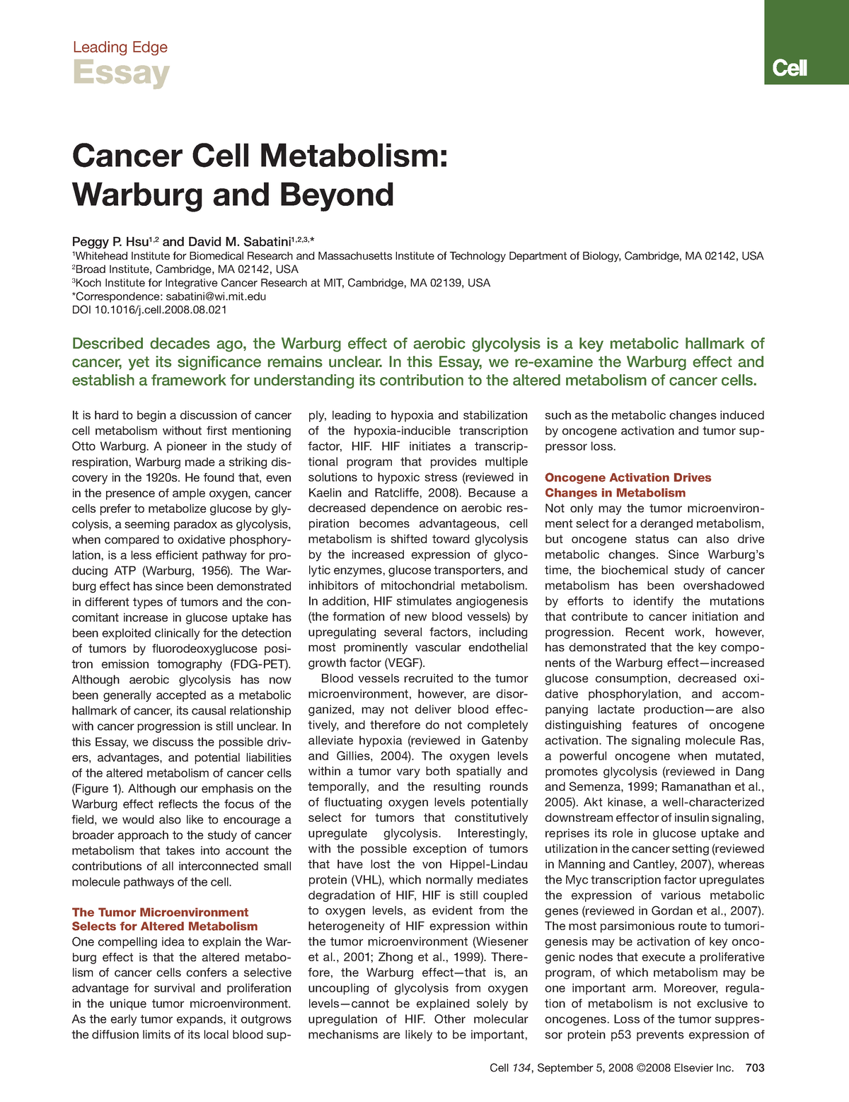 cancer cell metabolism thesis