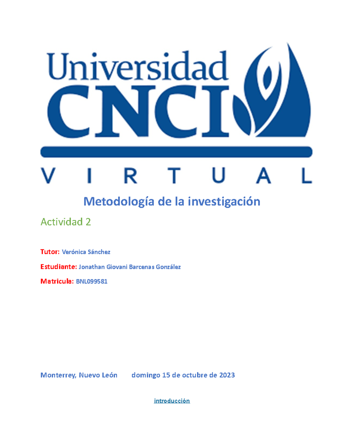 Metodología De La Investigación Actividad 2 - Metodología De La ...