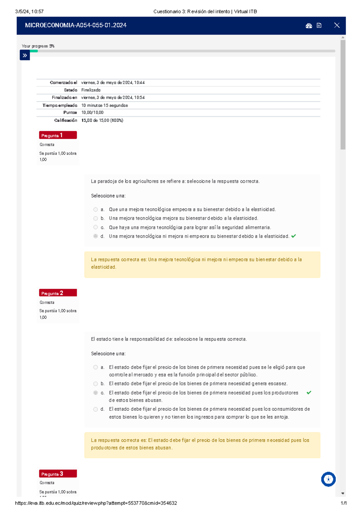 Cuestionario 3 Revisión Del Intento Microeconomia - Your Progress 5% ...