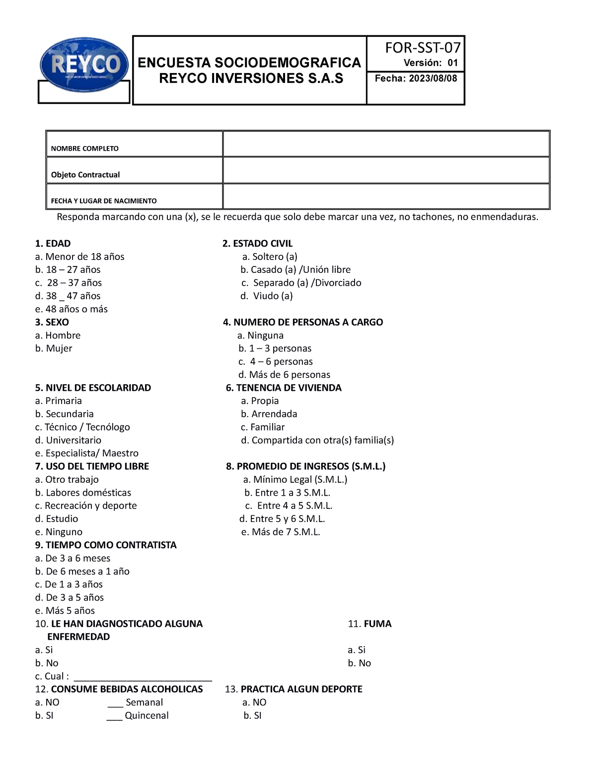 Encuesta- Perfil- Sociodemografico - ENCUESTA SOCIODEMOGRAFICA REYCO ...