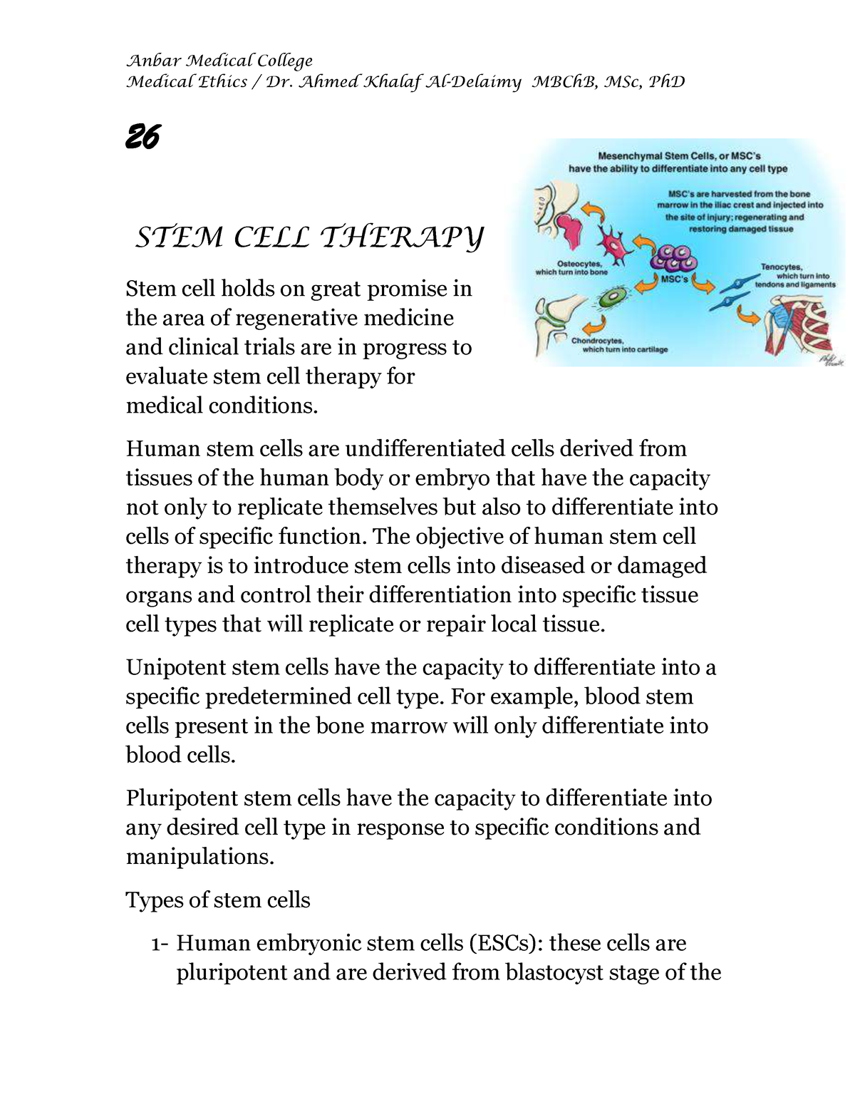 STEM CELL Therapy - Médecine Générale - Medical Ethics / Dr. Ahmed ...