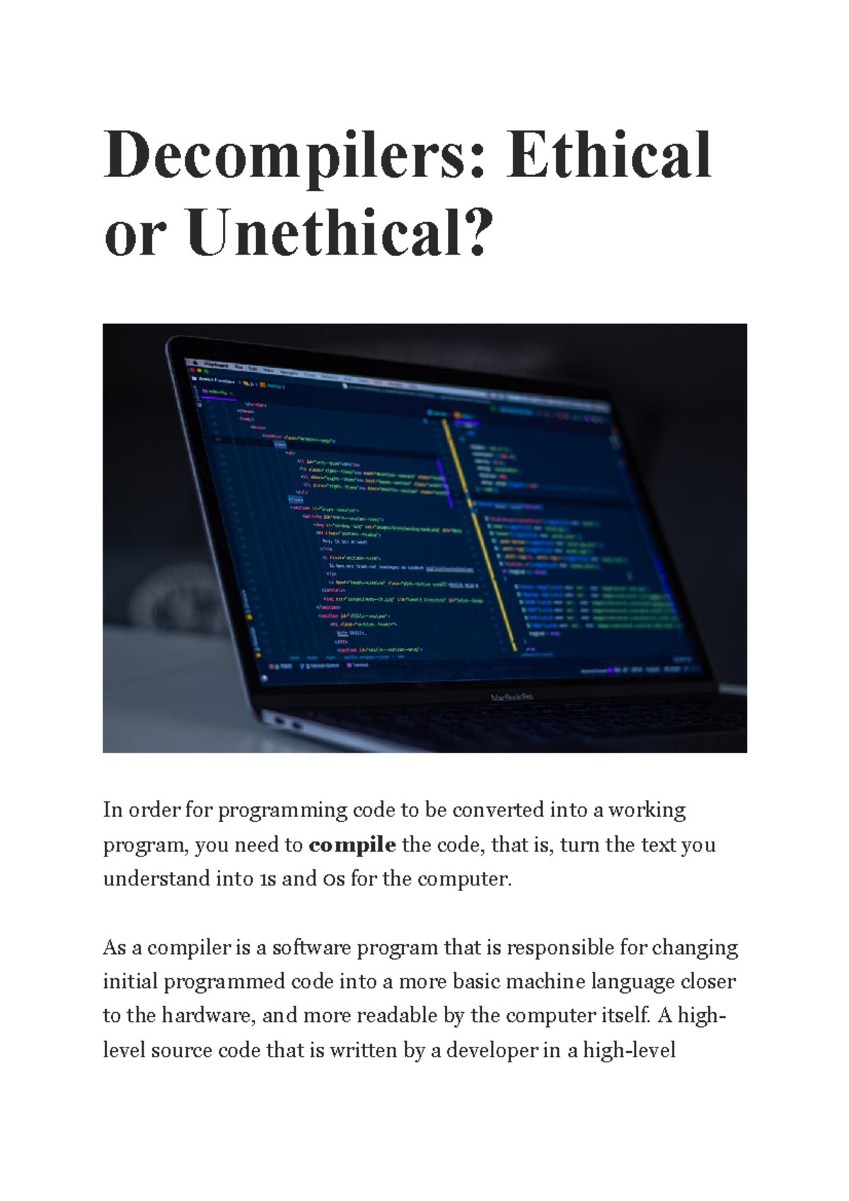 Home assignment - Decompilers: Ethical or Unethical? In order for ...