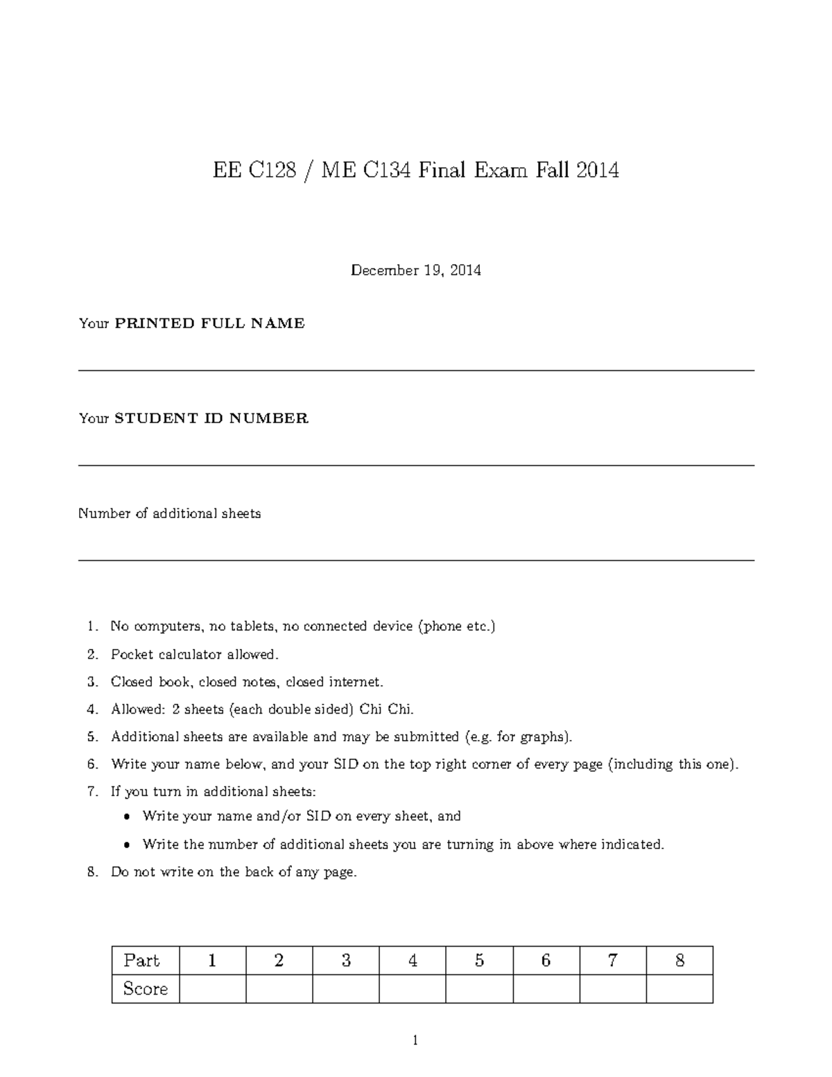 EE128Fa14Final - ,,,,,,looo - EE C128 / ME C134 Final Exam Fall 2014 ...