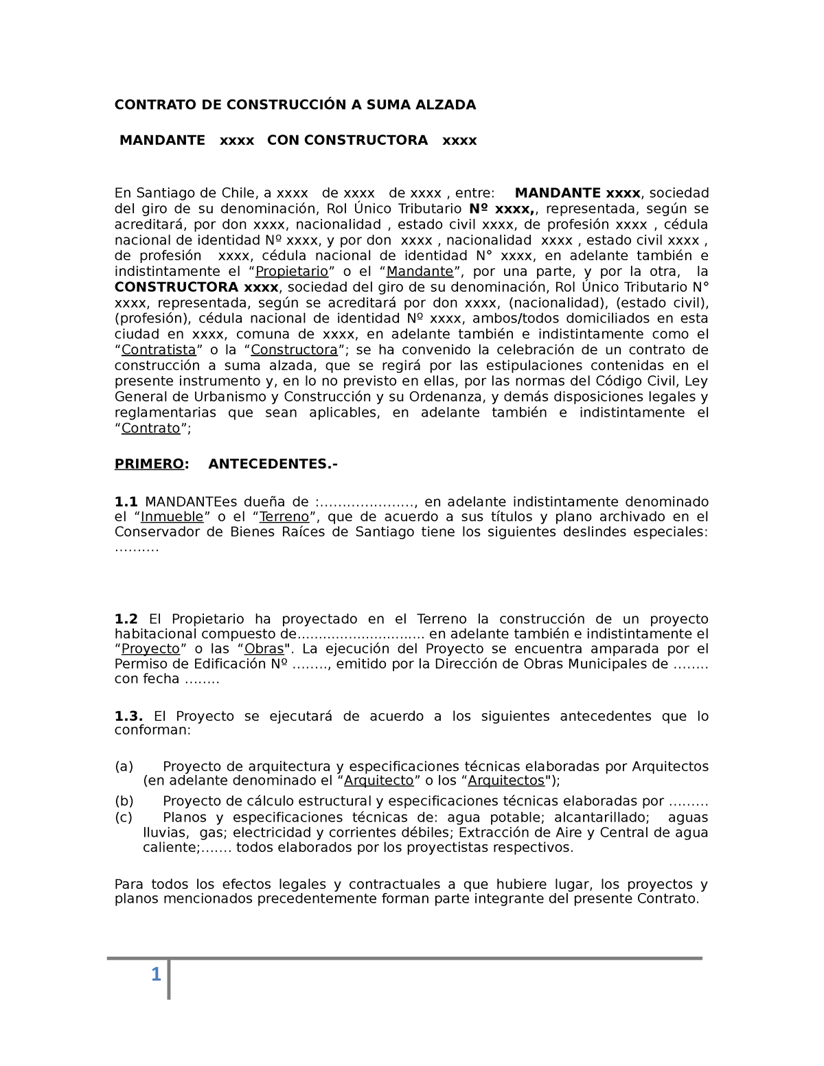 Contrato De Construcción A Suma Alzada Contrato De ConstrucciÓn A Suma Alzada Mandante Xxxx 1809