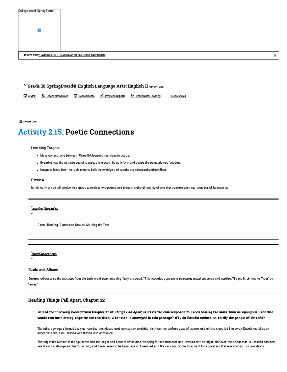 Springboard Activity 2.15 Poetic Connections Collegeboard