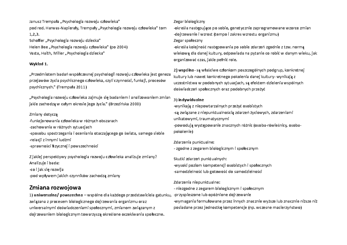 Janusz Trempała Psychologia Rozwoju Człowieka Psychologia rozwoju człowieka wykład- Pawelczak - Janusz Trempała