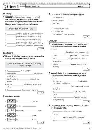 Focus 2 2ed Mini Matura Unit7 Group A 1kol - Group A Name