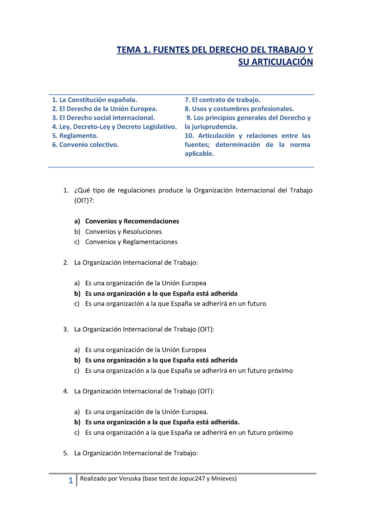 Tests Con Respuestas - TEMA 1. FUENTES DEL DERECHO DEL TRABAJO Y SU ...