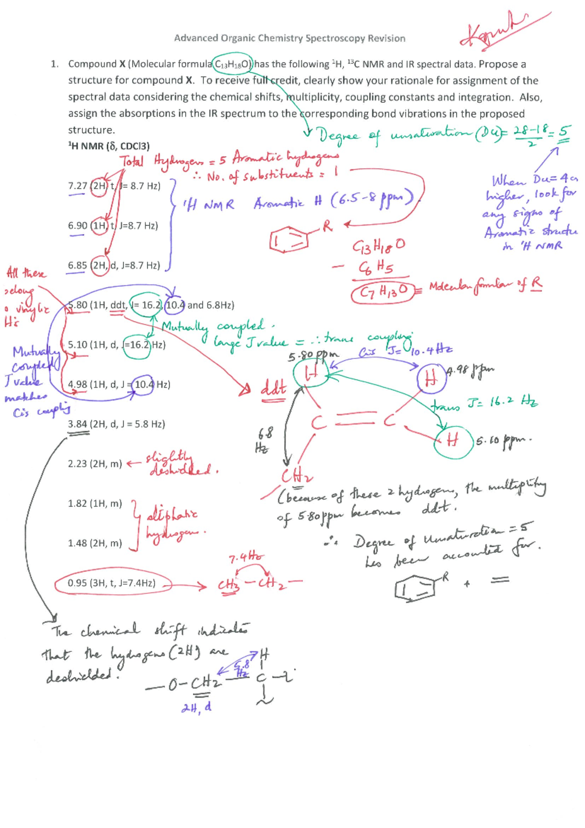 Answers to Spectral Revision questions - Advanced Organic Chemistry ...