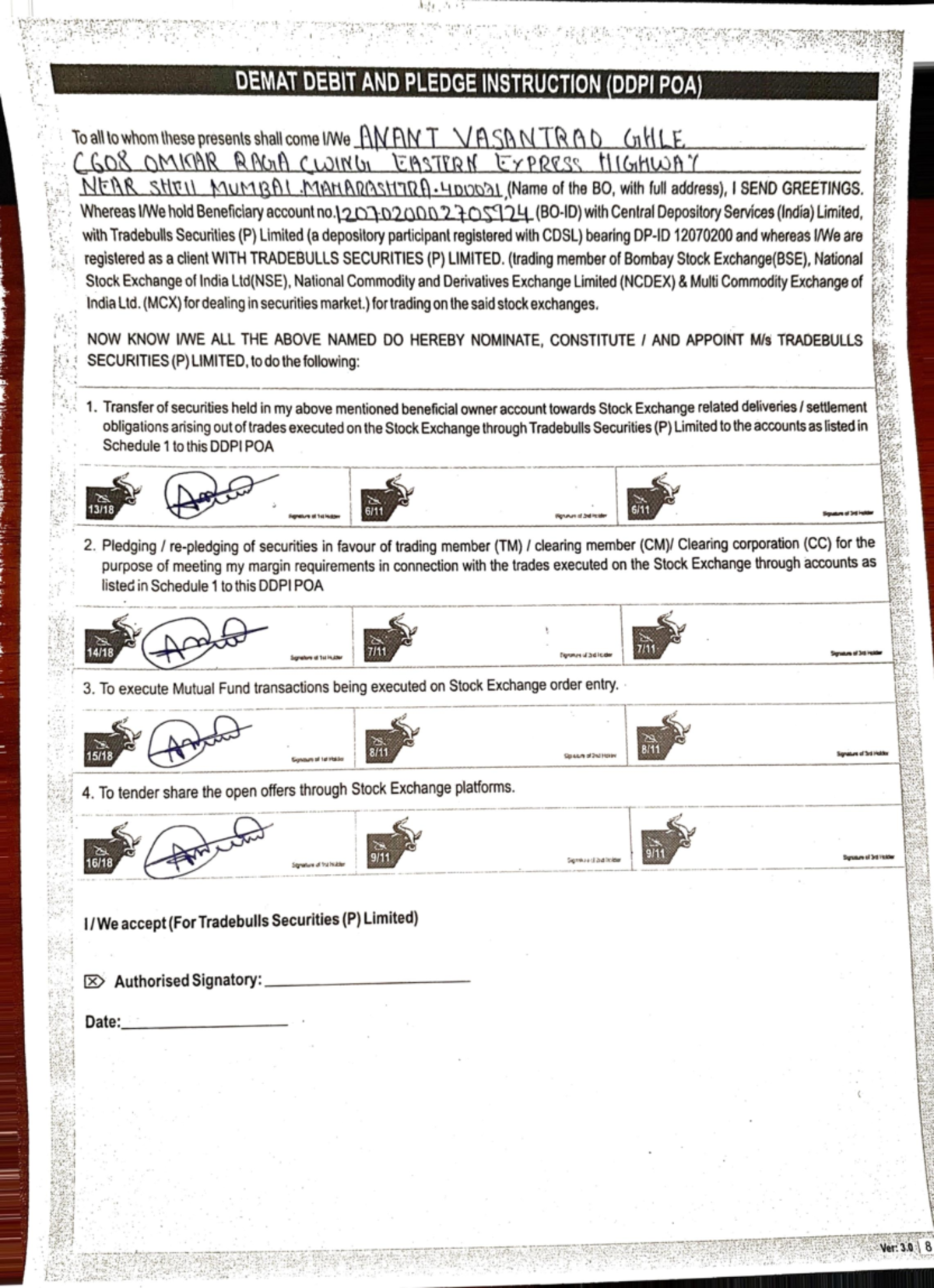Ghule POA POA FOR STOCK MARKET DEMAT DEBIT AND PLEDGE INSTRUCTION