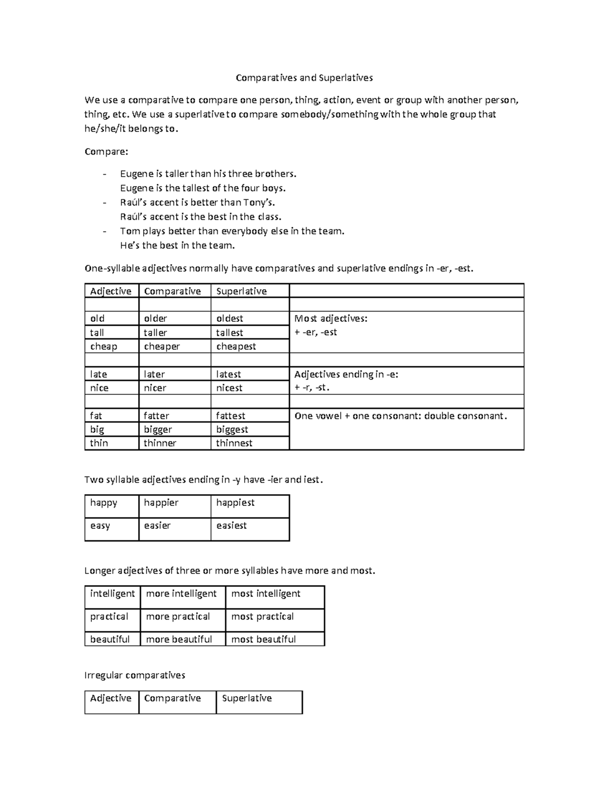 Grammar Support - Comparatives and Superlatives - Comparatives and ...