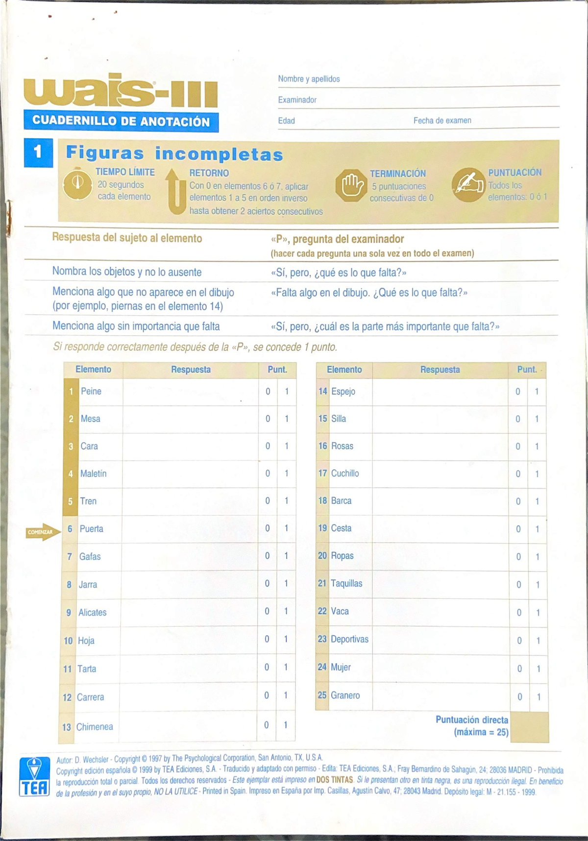 Wais-lll compressed - dsff - Nombre y apellidos Examinador CUADERNILLO ...