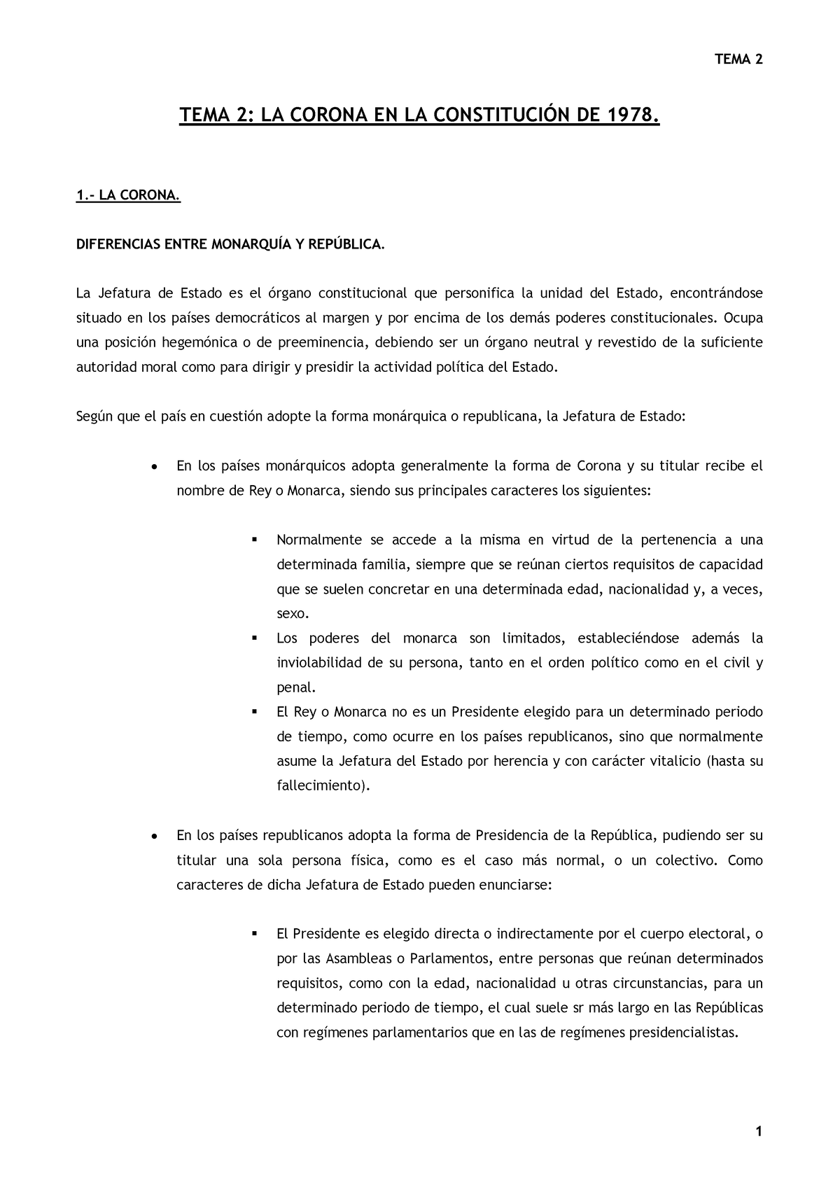 Tema 2 La Corona - TEMA 2: LA CORONA EN LA CONSTITUCIÓN DE 1978. 1.- LA ...