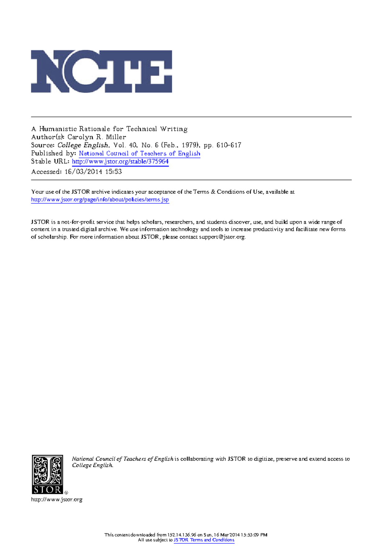 Miller A Humanistic Rationale for Technical Writing - A Humanistic ...