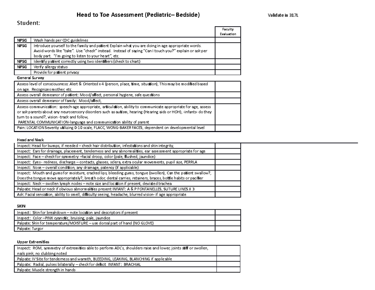 Head to Toe Assessment Peds 1 15 2020 - Head to Toe Assessment ...