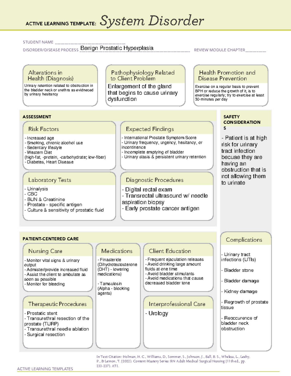 BPH - BPH ATI Template - r ACTIVE LEARNING TEMPLATE: System Disorder ...