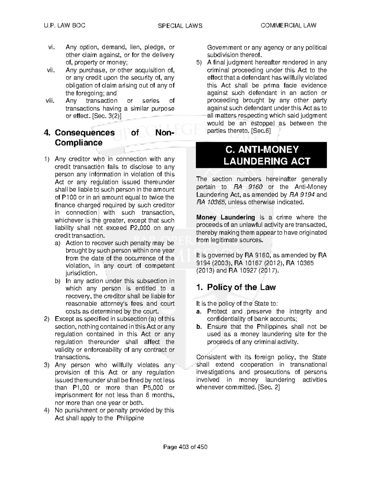 AMLA - C. ANTI-MONEY LAUNDERING ACT vi. Any option, demand, lien ...
