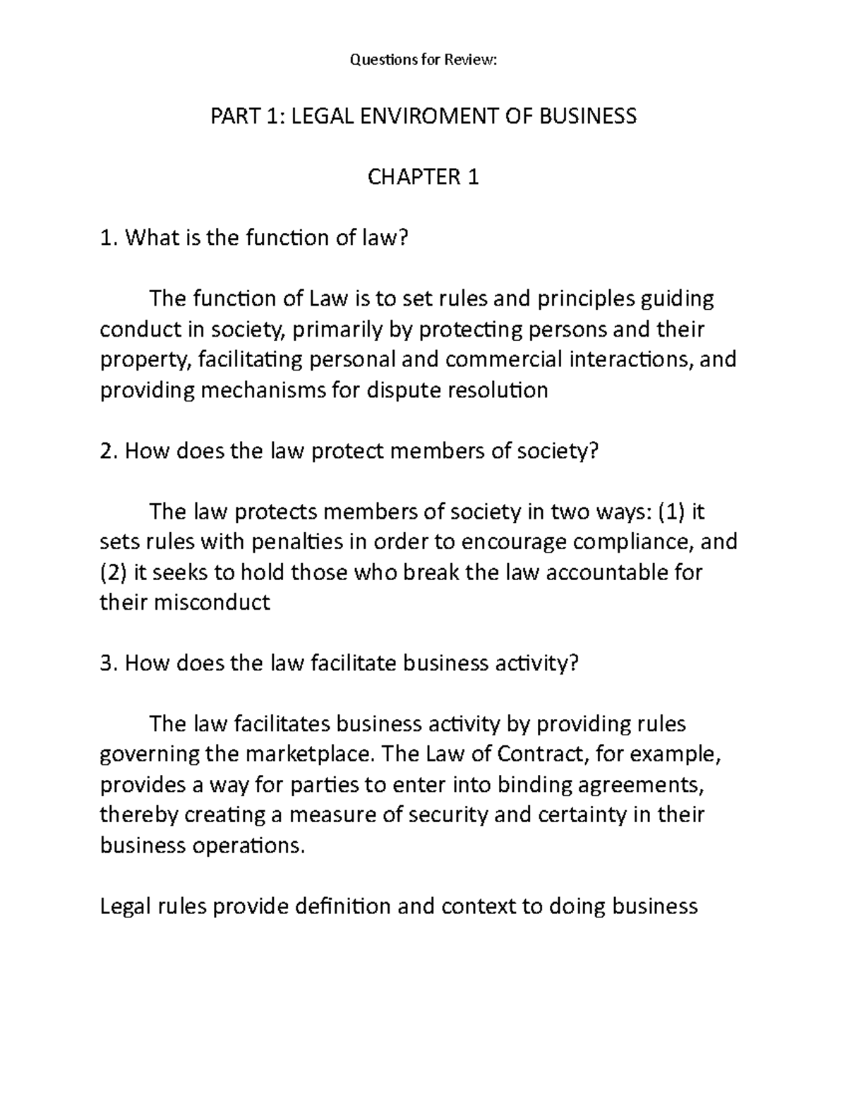 Chapter 1 - Canadian Business and the Law - PART 1: LEGAL ENVIROMENT OF ...