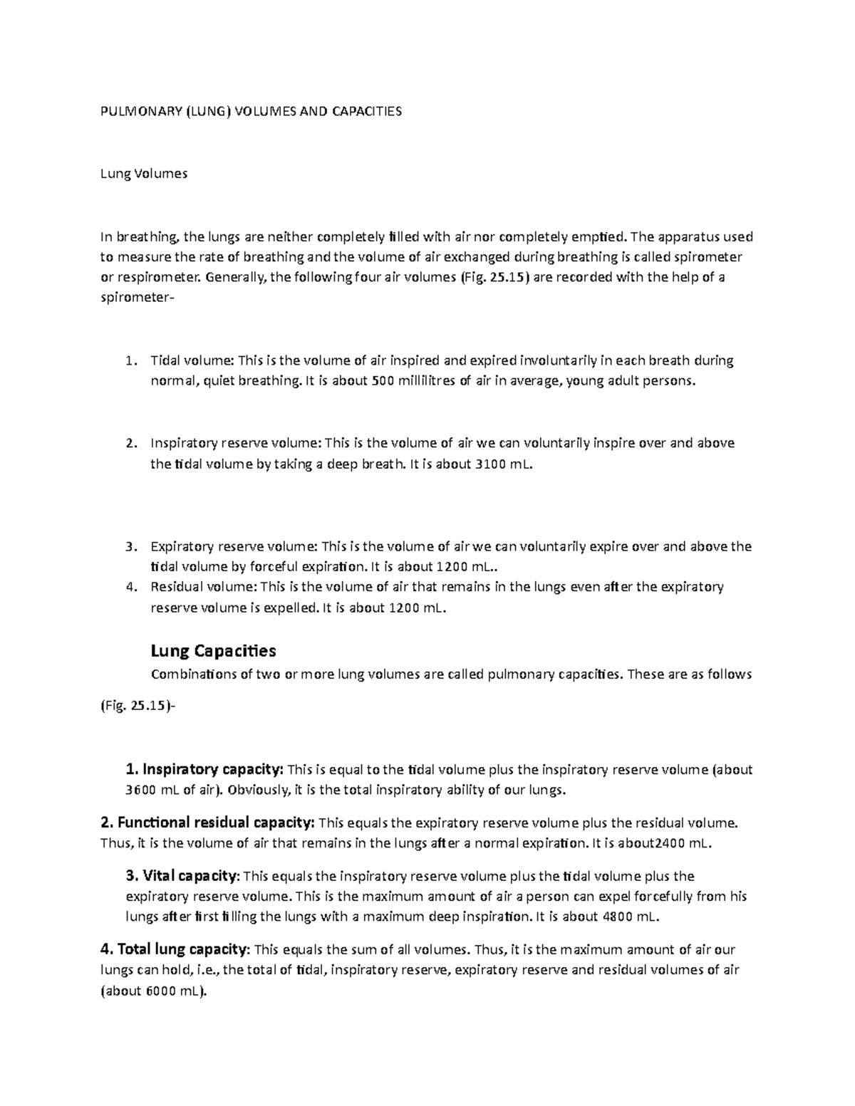 Lung volumes and capacity - PULMONARY (LUNG) VOLUMES AND CAPACITIES ...