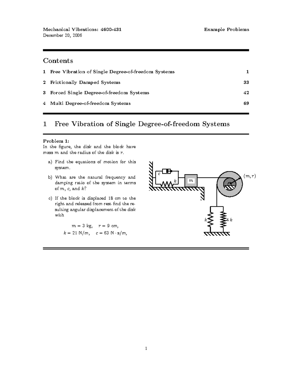 Mechanical Vibrations 4600 431 Example P a) Find the equations of