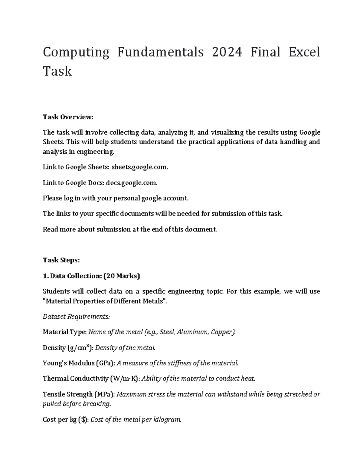 Computing Fundamentals 2024 Final Excel Task - This will help students ...