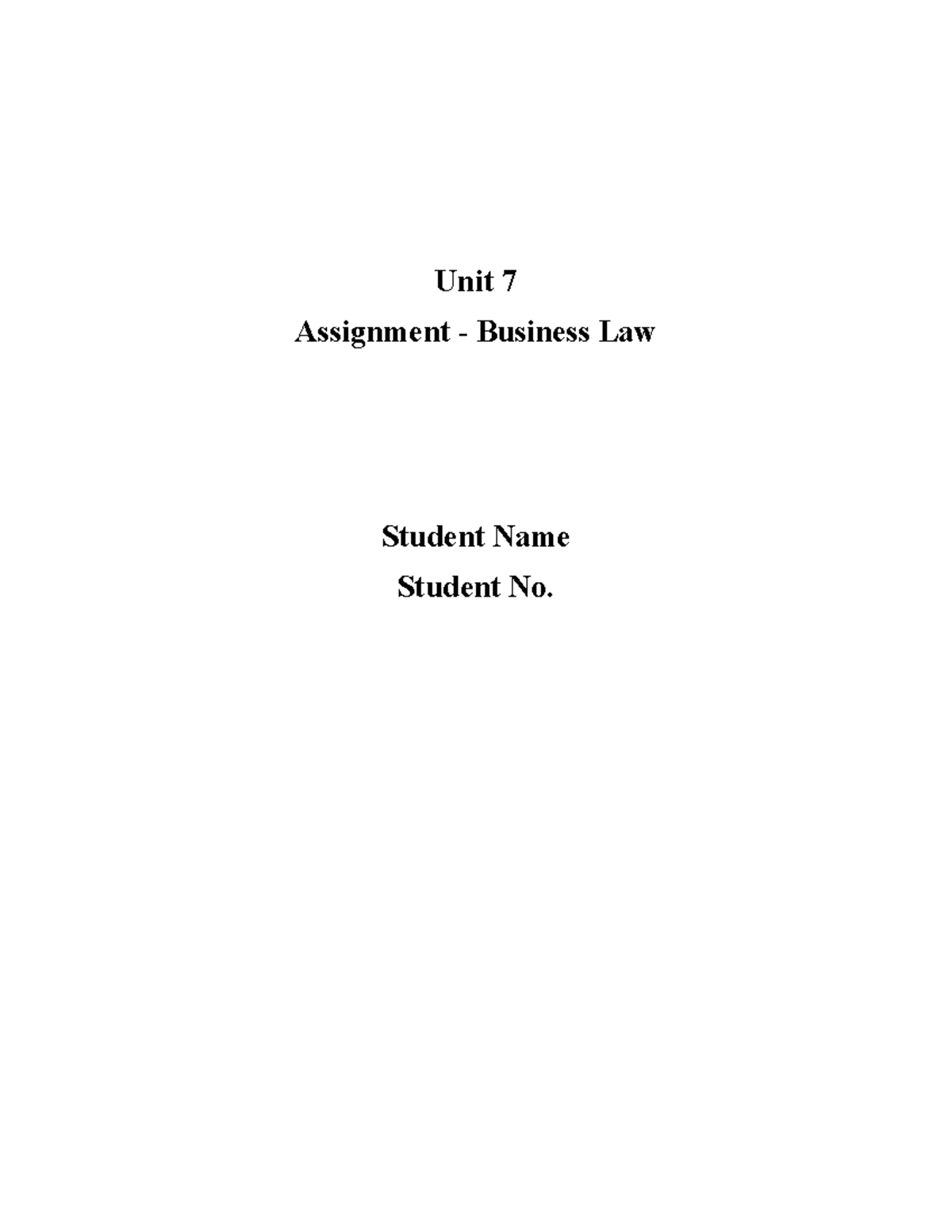 Law Assignment - Business administration - Unit 7 Assignment - Business ...