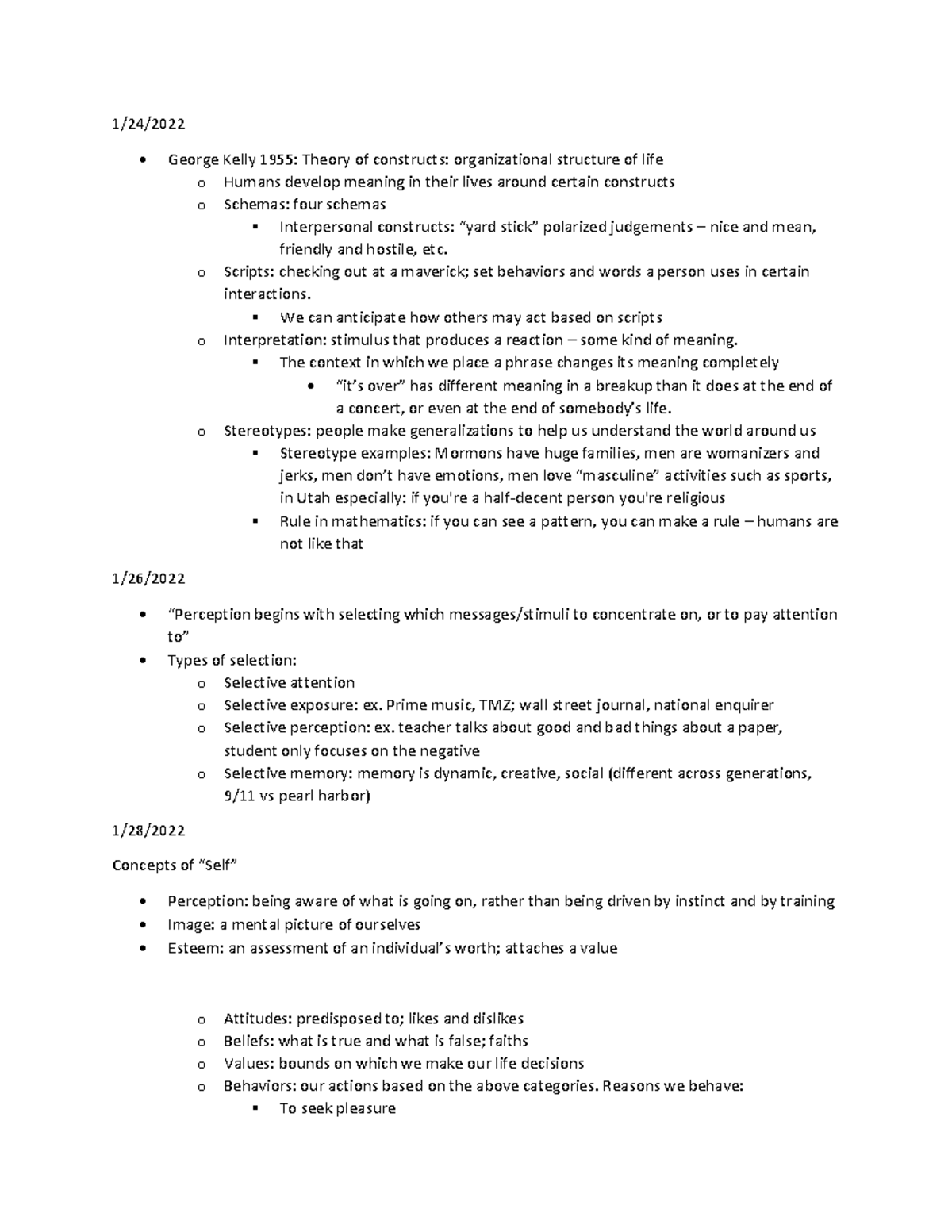 Communications Notes - 1/24/ George Kelly 1955: Theory of constructs ...