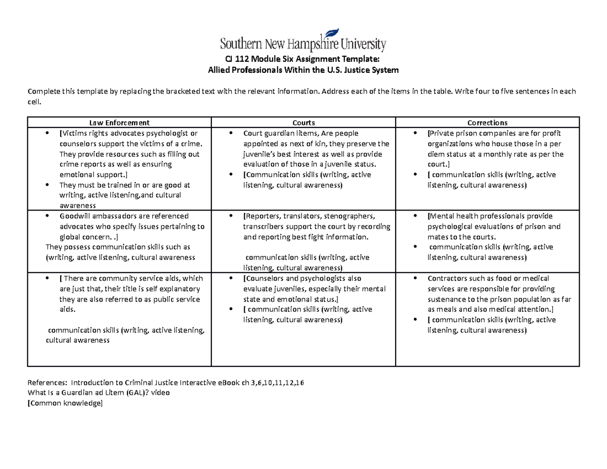 CJ 112 Allied Professionals Template six assignment - CJ 112 Module Six ...