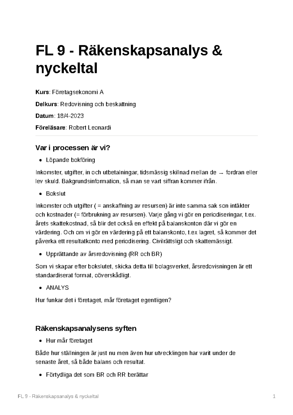 FL9 - Räkenskapsanalys Nyckeltal - FL 9 - Räkenskapsanalys & Nyckeltal ...