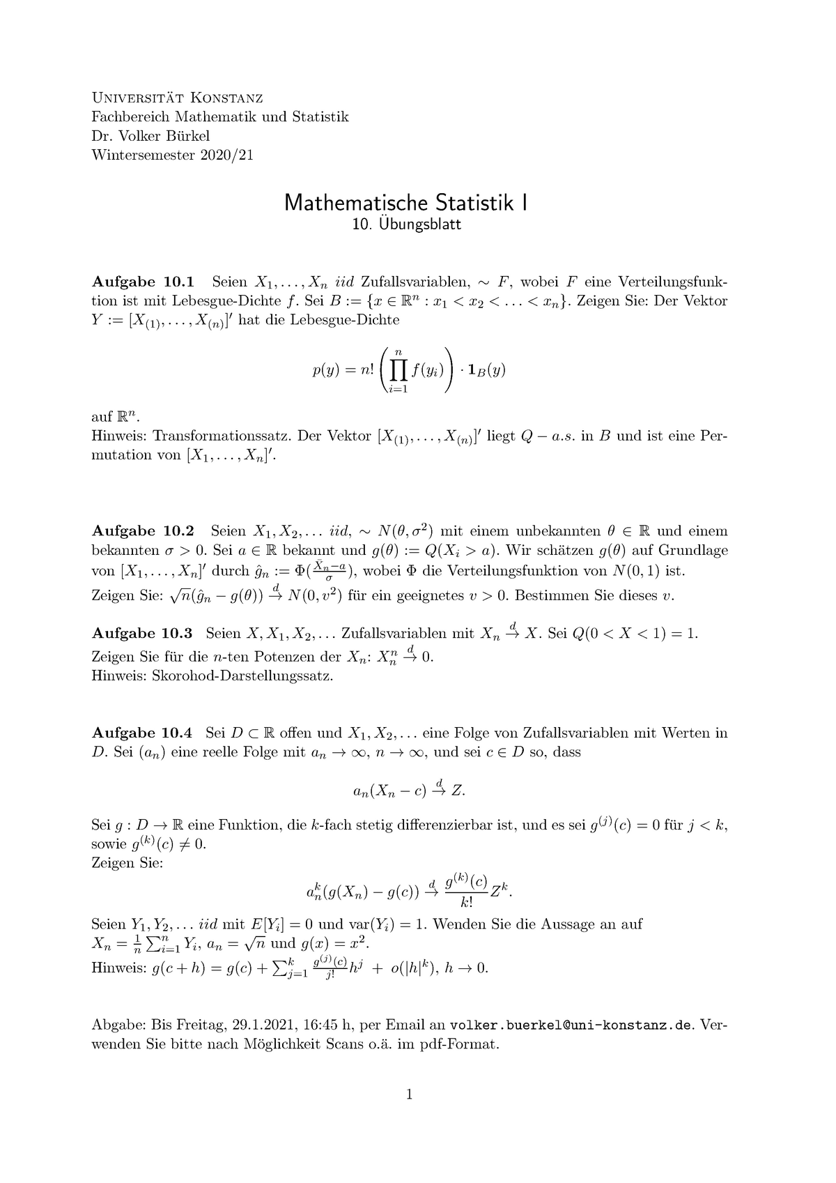 10 Ubungsblatt Mathematische Statistik I Studocu